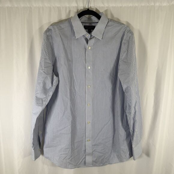 Banana Republic Dress Shirt Men's Medium Blue White Striped Non Iron Classic Fit - Picture 1 of 9